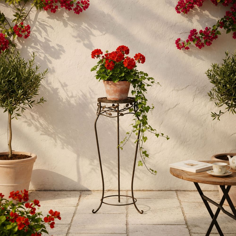 DanDiBo Blumenständer Metall Schwarz /Braun Antik Rund 18215 65 cm  Pflanzenständer Blumenhocker Beistelltisch Blumensäule Pflanzenhocker