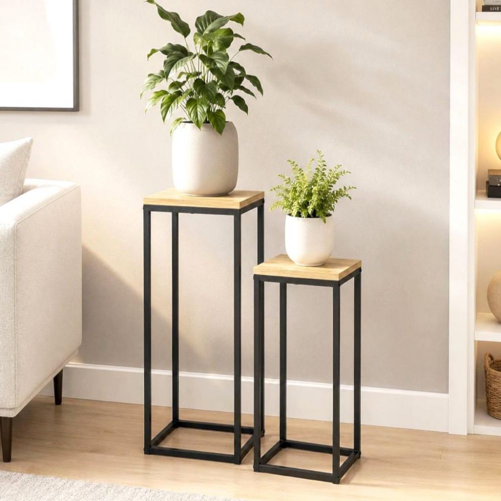 DanDiBo Blumenständer Metall Schwarz Eckig 2er Set 60 cm und 70 cm Pflanzenständer 96705 Blumenhocker Beistelltisch Blumensäule Design Modern Pflanzenhocker Blumensäule Blumenbank Plant Stand