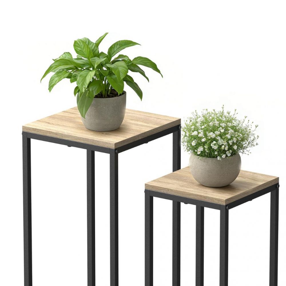 DanDiBo Blumenständer Metall Schwarz Eckig 2er Set 60 cm und 70 cm Pflanzenständer 96705 Blumenhocker Beistelltisch Blumensäule Design Modern Pflanzenhocker Blumensäule Blumenbank Plant Stand