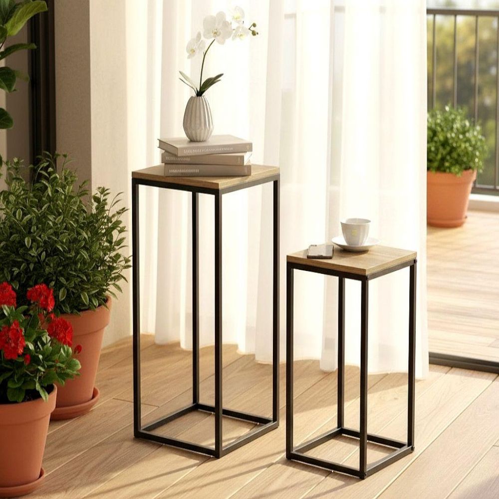 DanDiBo Blumenständer Metall Schwarz Eckig 2er Set 60 cm und 70 cm Pflanzenständer 96705 Blumenhocker Beistelltisch Blumensäule Design Modern Pflanzenhocker Blumensäule Blumenbank Plant Stand