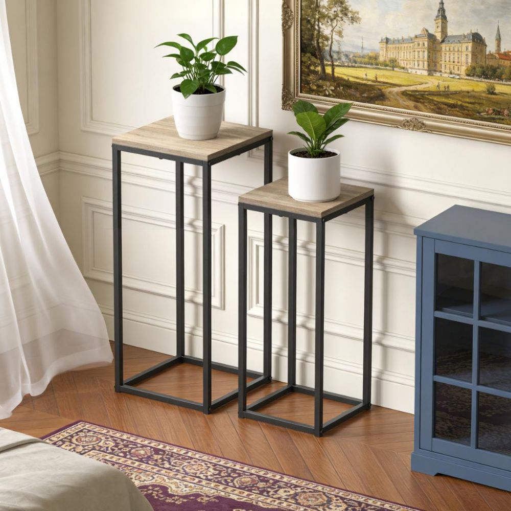 DanDiBo Blumenständer Metall Schwarz Eckig 2er Set 60 cm und 70 cm Pflanzenständer 96705 Blumenhocker Beistelltisch Blumensäule Design Modern Pflanzenhocker Blumensäule Blumenbank Plant Stand