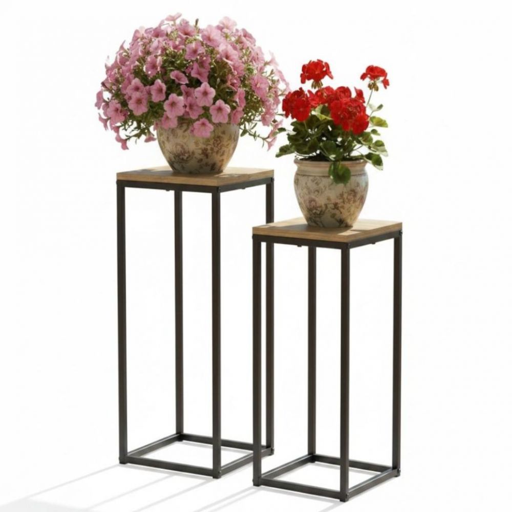 DanDiBo Blumenständer Metall Schwarz Eckig 2er Set 60 cm und 70 cm Pflanzenständer 96705 Blumenhocker Beistelltisch Blumensäule Design Modern Pflanzenhocker Blumensäule Blumenbank Plant Stand