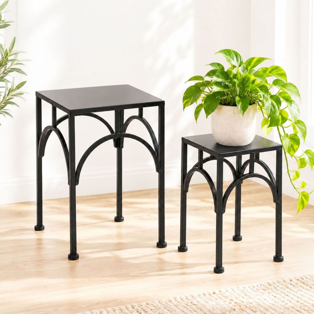DanDiBo Blumenständer Metall Schwarz Eckig 96449 2er Set Pflanzenständer Blumenhocker Beistelltisch Blumensäule Modern Pflanzenhocker