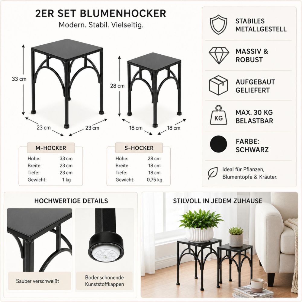 DanDiBo Blumenständer Metall Schwarz Eckig 96449 2er Set Pflanzenständer Blumenhocker Beistelltisch Blumensäule Modern Pflanzenhocker