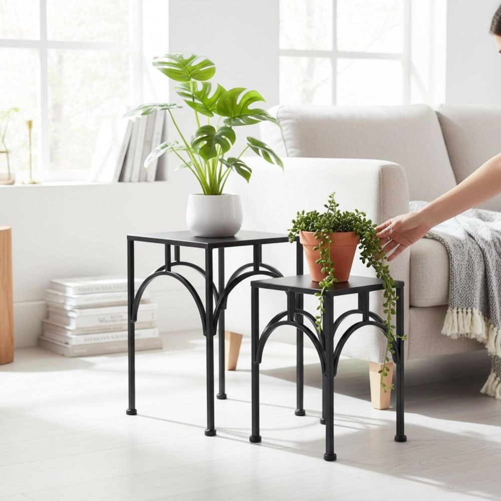 DanDiBo Blumenständer Metall Schwarz Eckig 96449 2er Set Pflanzenständer Blumenhocker Beistelltisch Blumensäule Modern Pflanzenhocker