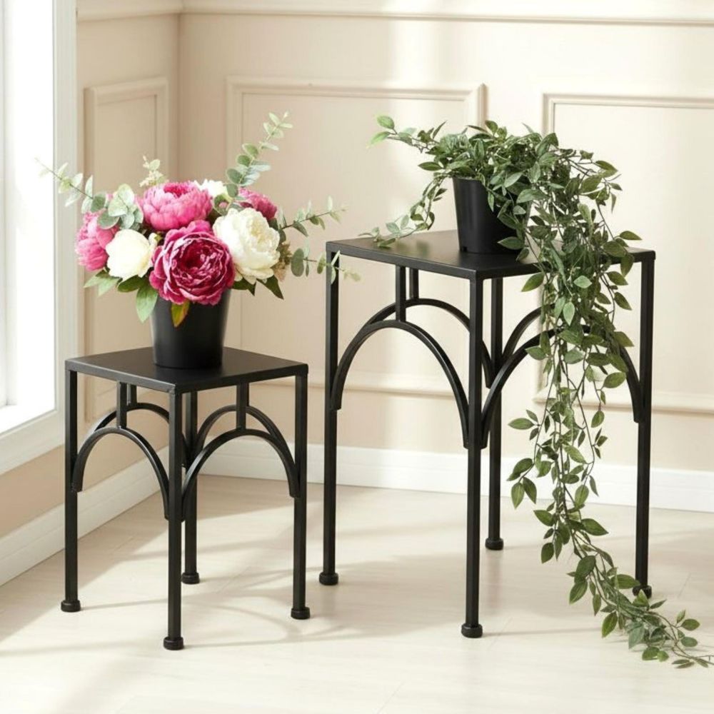 DanDiBo Blumenständer Metall Schwarz Eckig 96449 2er Set Pflanzenständer Blumenhocker Beistelltisch Blumensäule Modern Pflanzenhocker