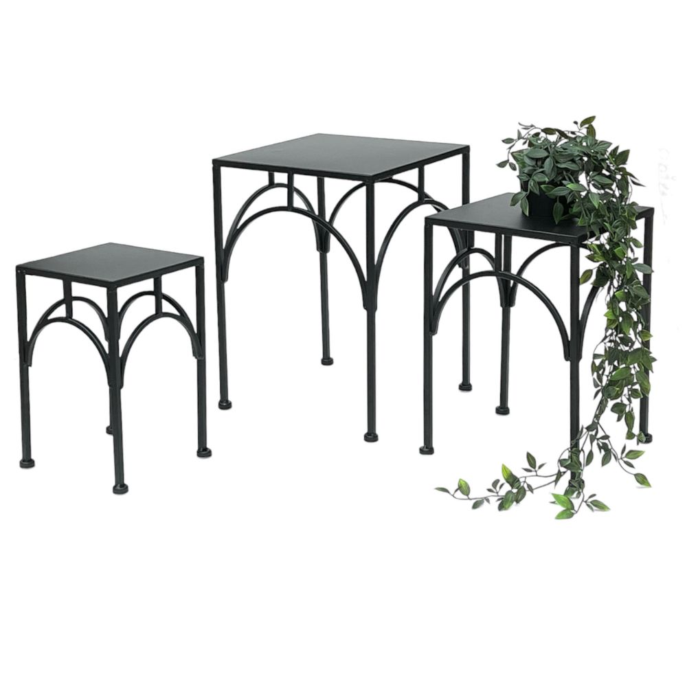 DanDiBo Metal Plant Stand Black Square 96449 Set of 3 Flower Pot Stands Plant Stools Side Tables Flower Columns Modern Plant Pedestals