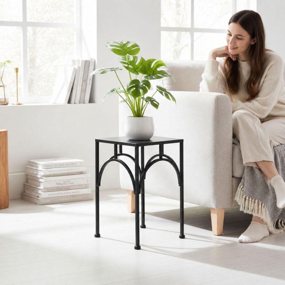 DanDiBo Blumenständer Metall Schwarz Eckig 96449 M 33 cm Pflanzenständer Blumenhocker Beistelltisch Blumensäule Modern Pflanzenhocker