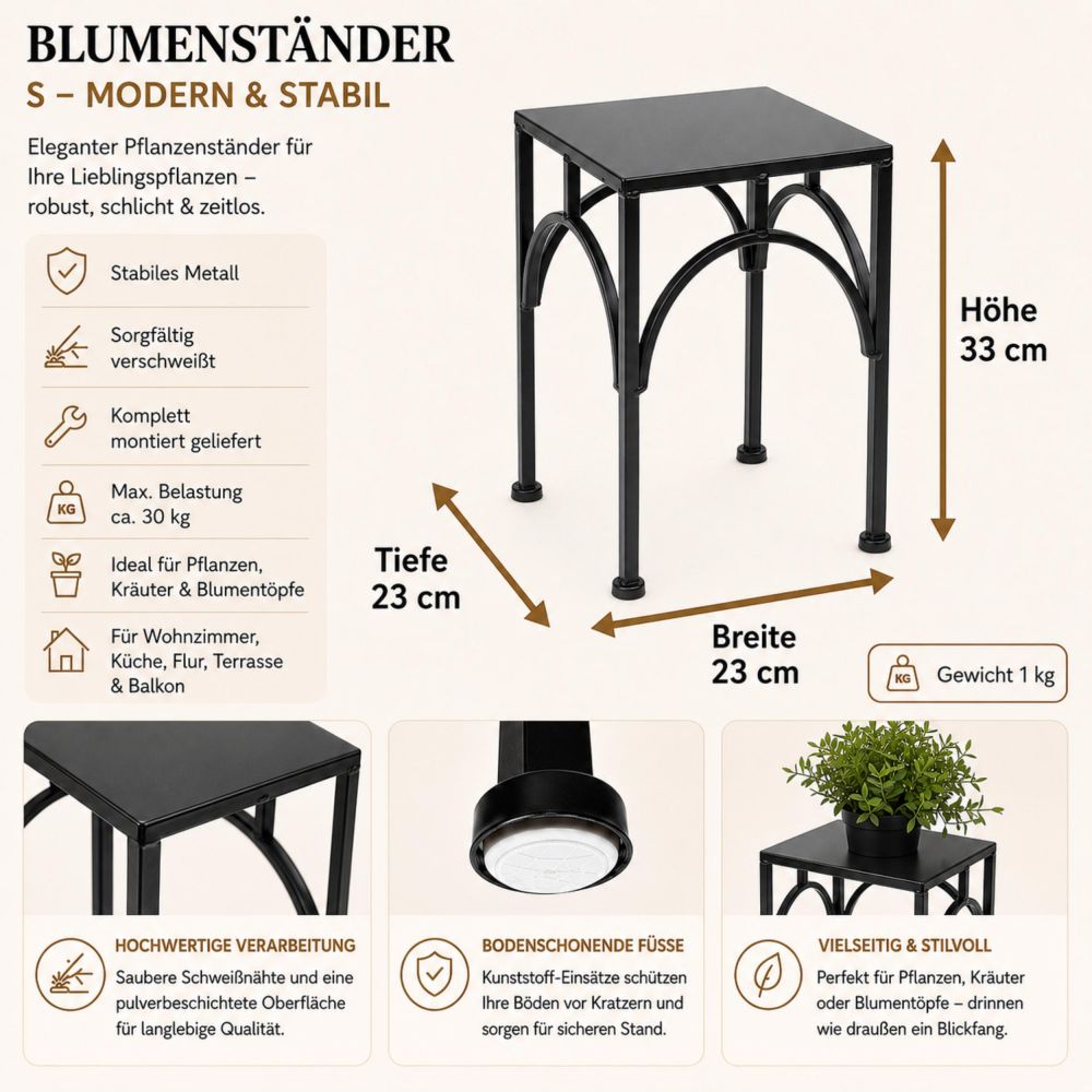 DanDiBo Blumenständer Metall Schwarz Eckig 96449 S 28 cm Pflanzenständer Blumenhocker Beistelltisch Blumensäule Modern Pflanzenhocker
