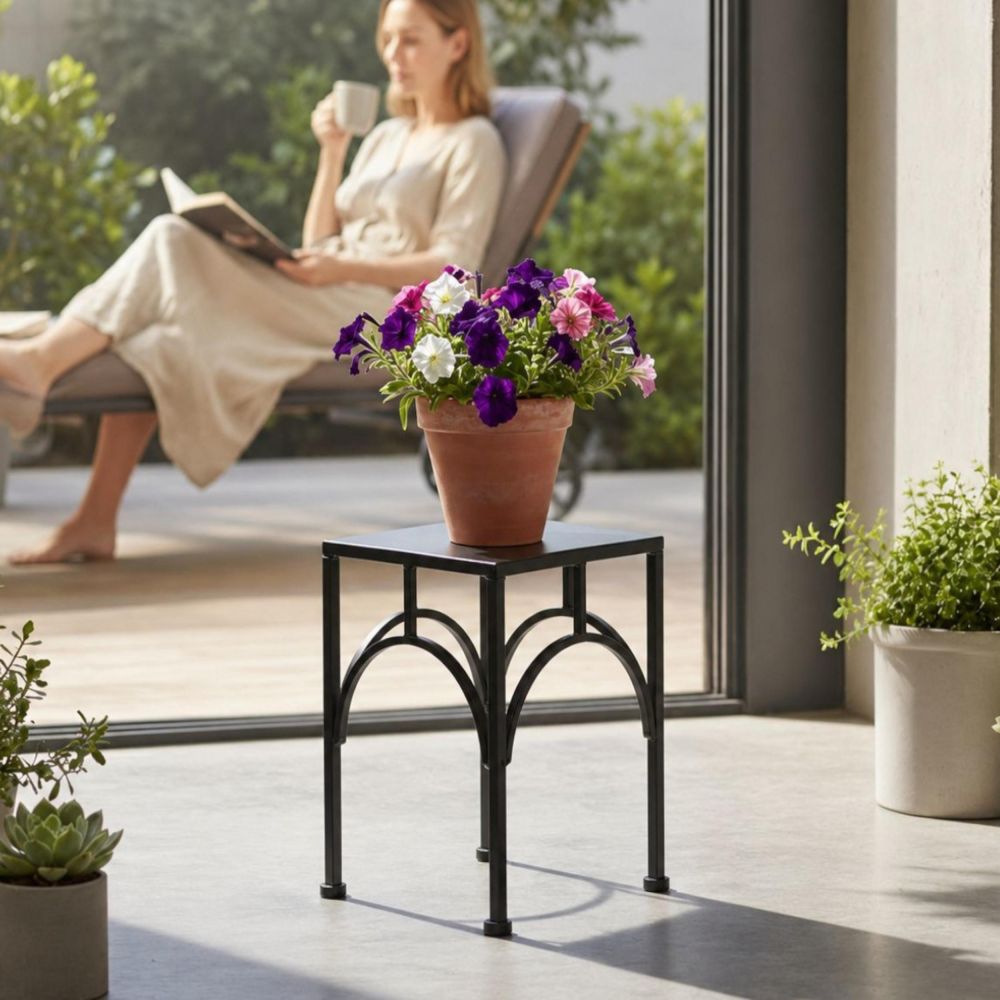 DanDiBo Blumenständer Metall Schwarz Eckig 96449 S 28 cm Pflanzenständer Blumenhocker Beistelltisch Blumensäule Modern Pflanzenhocker