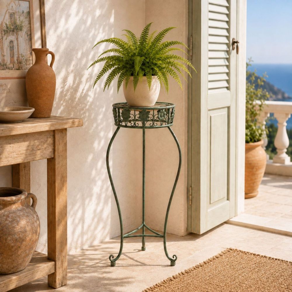 DanDiBo Metal Flower Stand Black / Green Round 96008 Plant Stand 75 cm Flower Stool Side Table Plant Pedestal Plant Stool