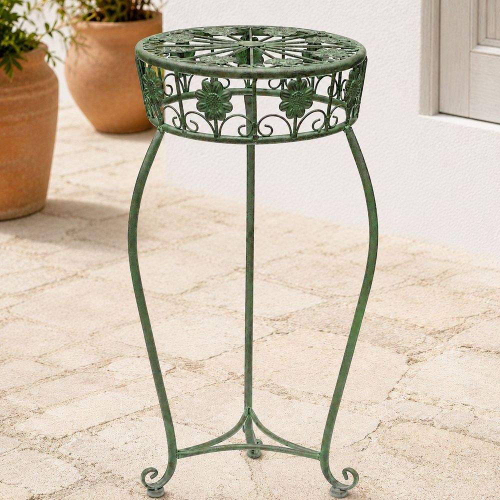 DanDiBo Metal Flower Stand Black / Green Round 96008 Plant Stand 75 cm Flower Stool Side Table Plant Pedestal Plant Stool