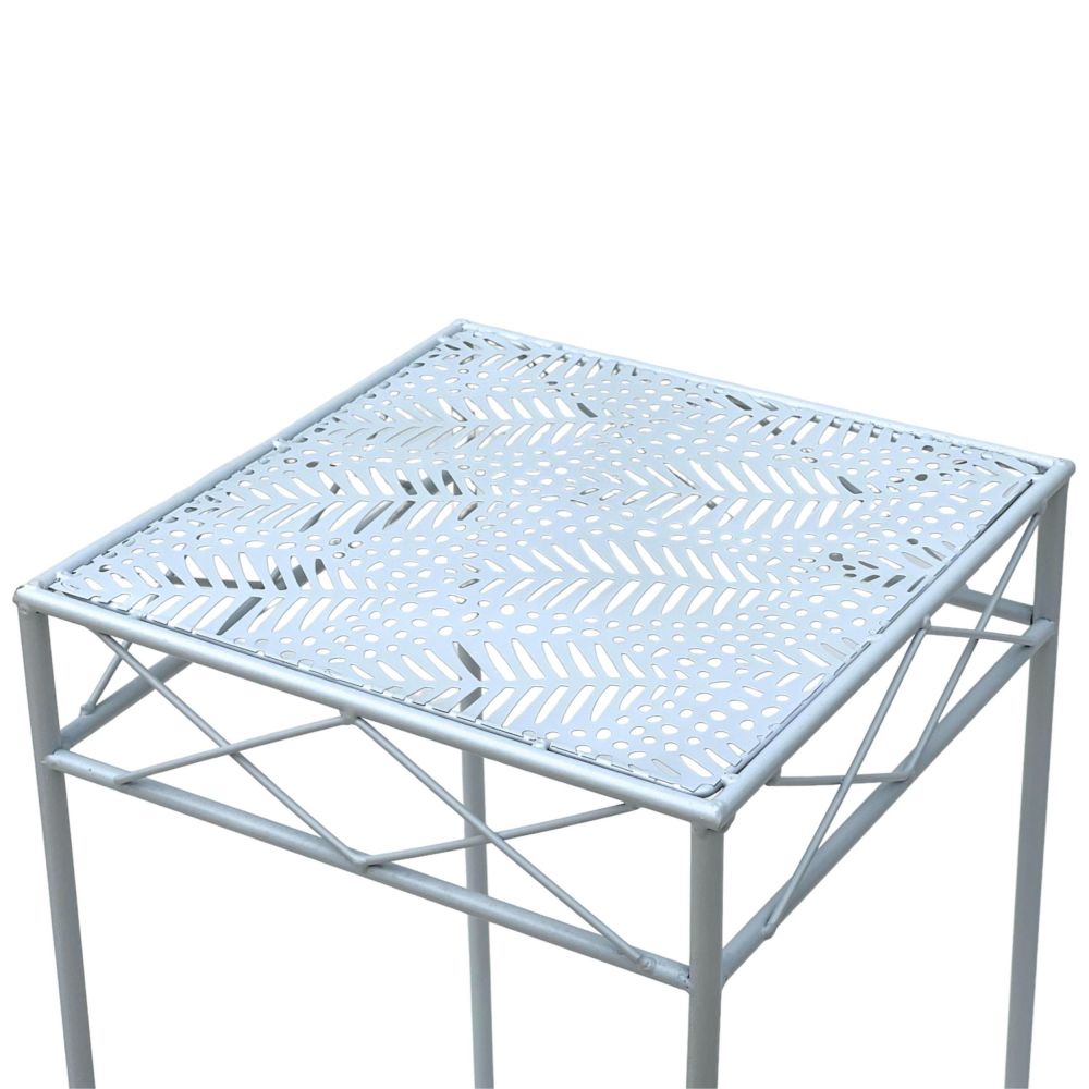 DanDiBo Flower Stool White Metal Square Flower Stand 96314 Set of 2 Side Table Flower Column Modern Plant Stand Plant Stool