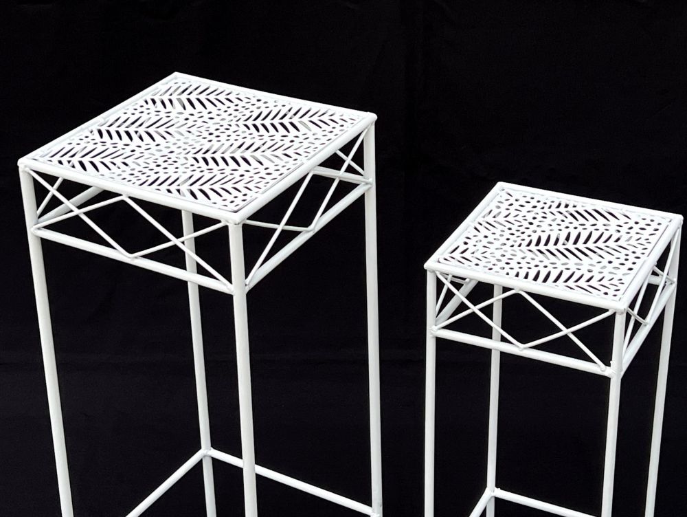 DanDiBo Flower Stool White Metal Square Flower Stand 96314 Set of 2 Side Table Flower Column Modern Plant Stand Plant Stool