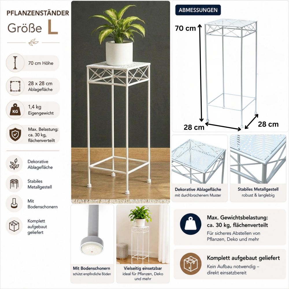 DanDiBo Blumenständer Metall Weiss Eckig 96314 L 70 cm Pflanzenständer Blumenhocker Beistelltisch Blumensäule Modern Pflanzenhocker