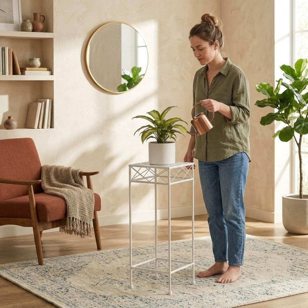 DanDiBo Blumenständer Metall Weiss Eckig 96314 L 70 cm Pflanzenständer Blumenhocker Beistelltisch Blumensäule Modern Pflanzenhocker