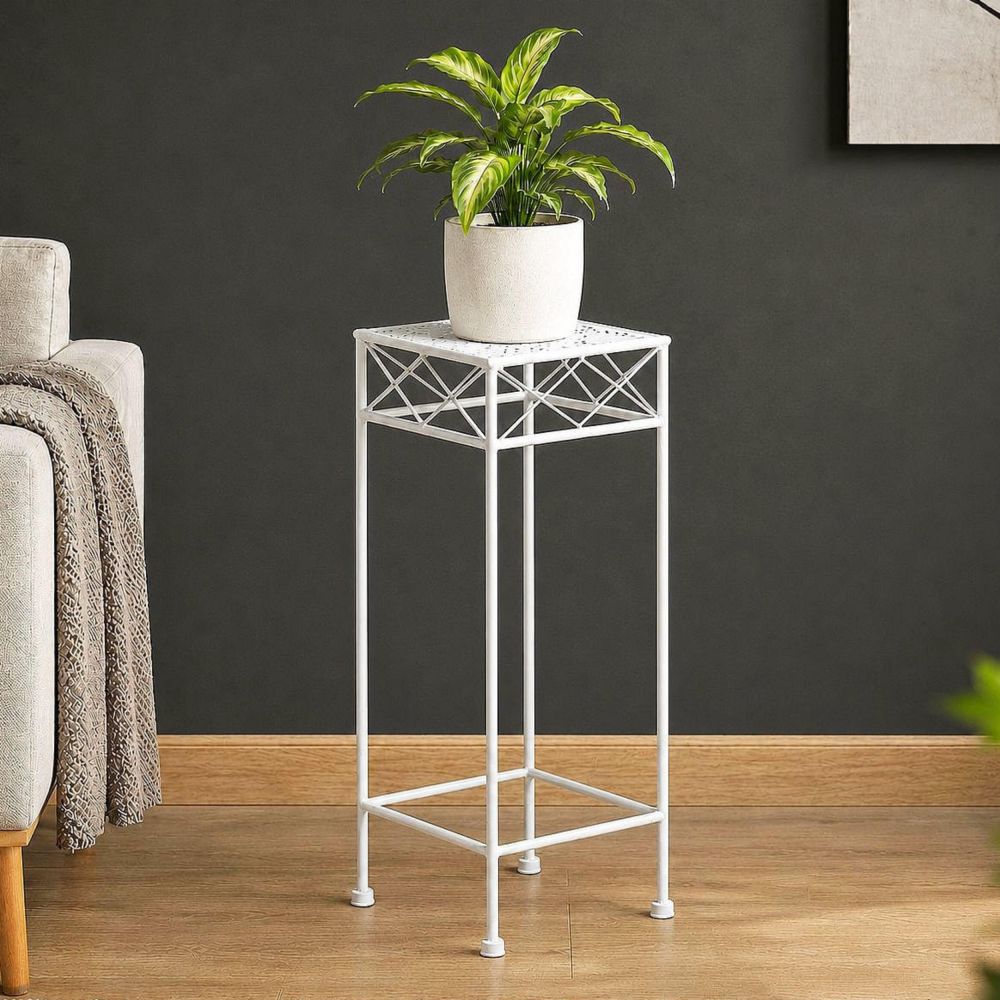 DanDiBo Metal Plant Stand White Square 96314 M 60 cm Flower Stand Plant Stool Side Table Flower Column Modern Plant Holder