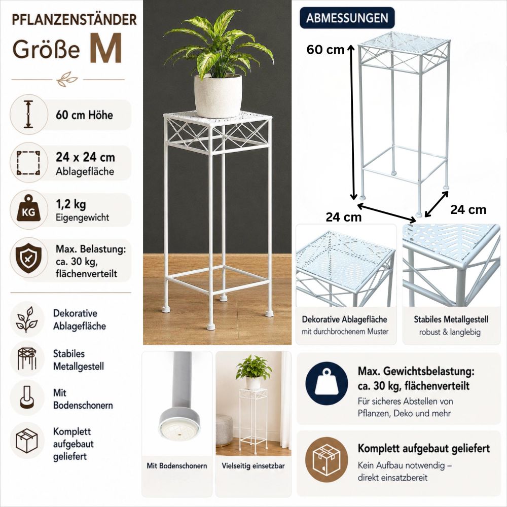 DanDiBo Metal Plant Stand White Square 96314 M 60 cm Flower Stand Plant Stool Side Table Flower Column Modern Plant Holder