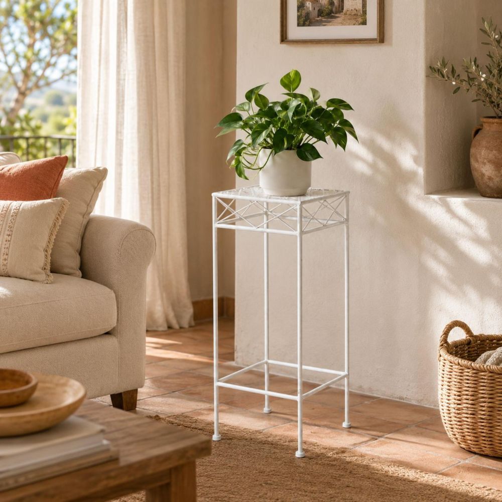DanDiBo Metal Plant Stand White Square 96314 M 60 cm Flower Stand Plant Stool Side Table Flower Column Modern Plant Holder