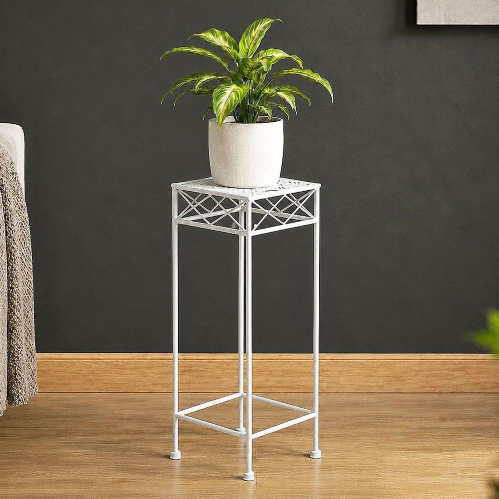 DanDiBo Blumenständer Metall Weiss Eckig 96314 S 50 cm Pflanzenständer Blumenhocker Beistelltisch Blumensäule Modern Pflanzenhocker
