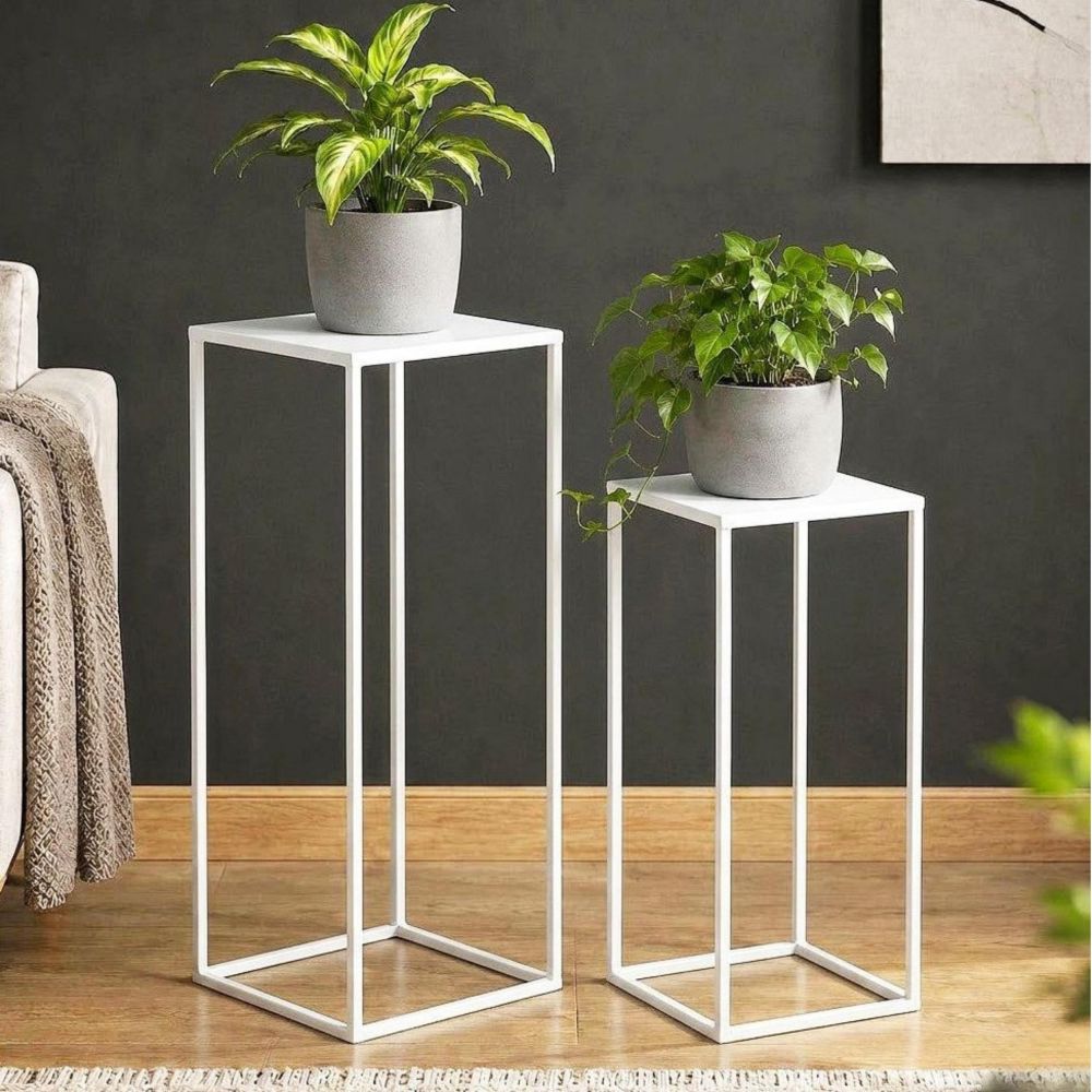 DanDiBo Blumenständer Metall Weiss Eckig 96482 2er Set Pflanzenständer Blumenhocker Beistelltisch Blumensäule Modern Pflanzenhocker