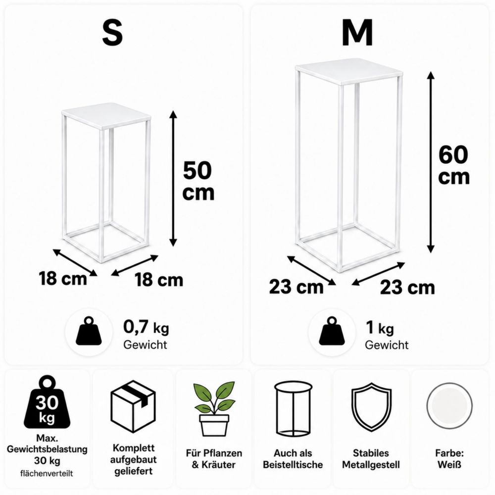 DanDiBo Blumenständer Metall Weiss Eckig 96482 2er Set Pflanzenständer Blumenhocker Beistelltisch Blumensäule Modern Pflanzenhocker