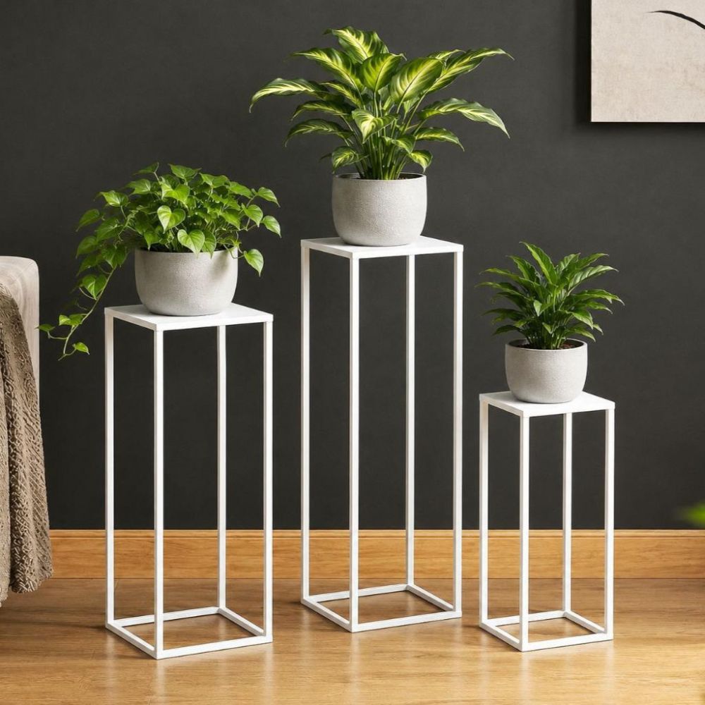 DanDiBo Blumenständer Metall Weiss Eckig 96482 3 er Set Pflanzenständer Blumenhocker Beistelltisch Blumensäule Modern Pflanzenhocker