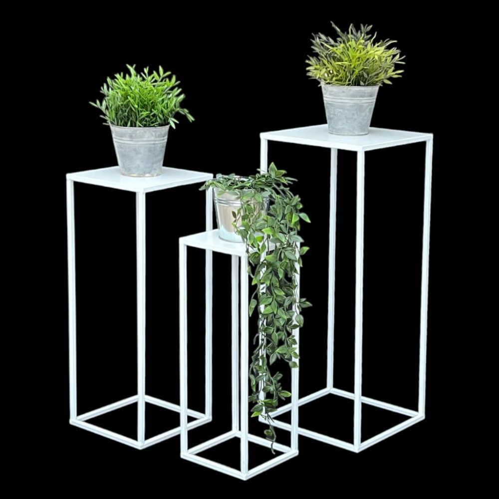 DanDiBo Blumenständer Metall Weiss Eckig 96482 3 er Set Pflanzenständer Blumenhocker Beistelltisch Blumensäule Modern Pflanzenhocker