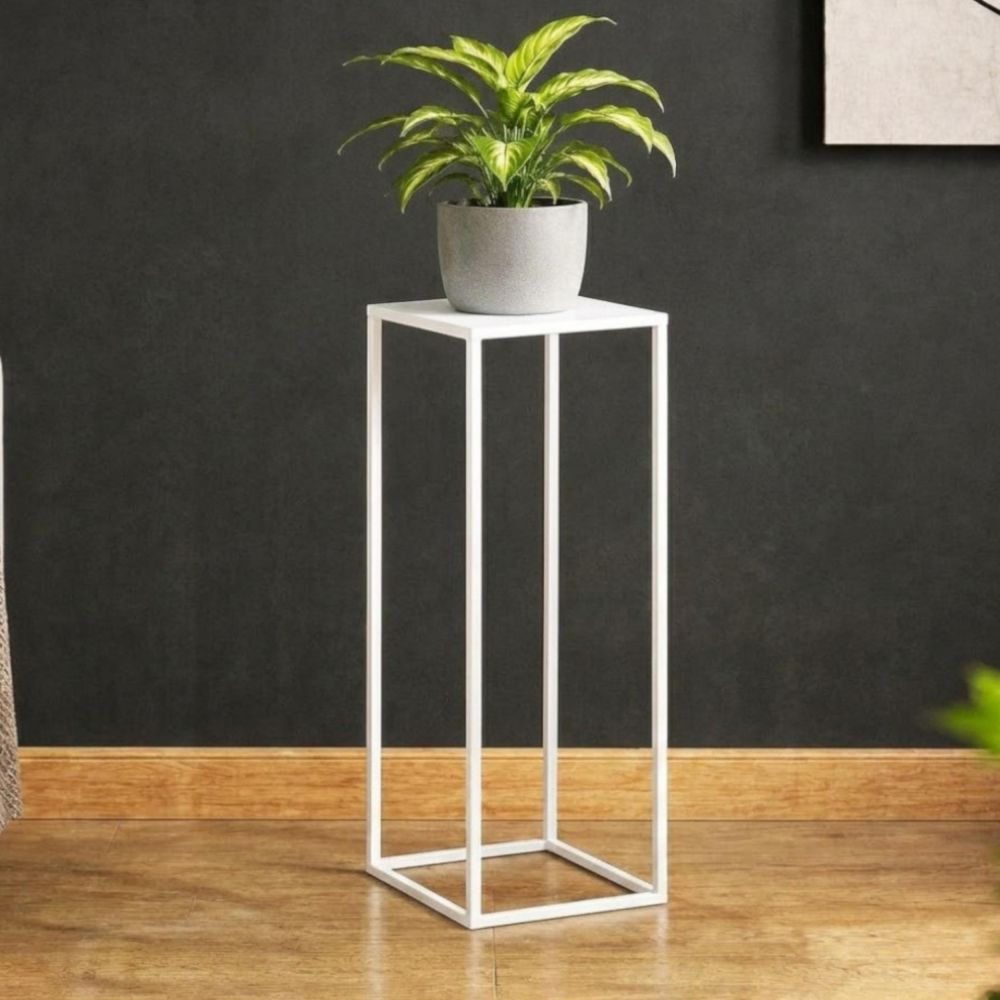 DanDiBo Blumenständer Metall Weiss Eckig 96482 L Pflanzenständer 70 cm Blumenhocker Beistelltisch Blumensäule Modern Pflanzenhocker