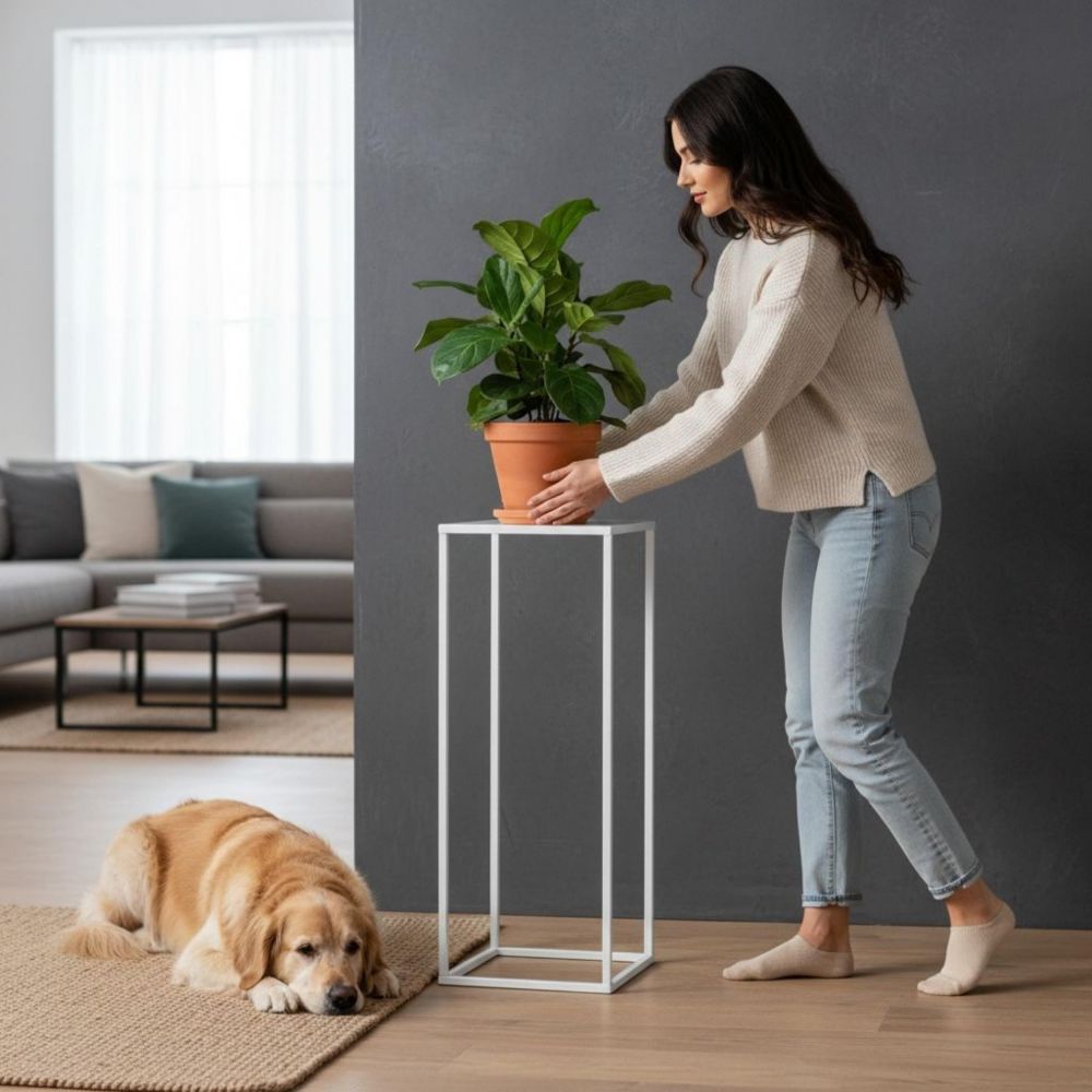 DanDiBo Blumenständer Metall Weiss Eckig 96482 L Pflanzenständer 70 cm Blumenhocker Beistelltisch Blumensäule Modern Pflanzenhocker