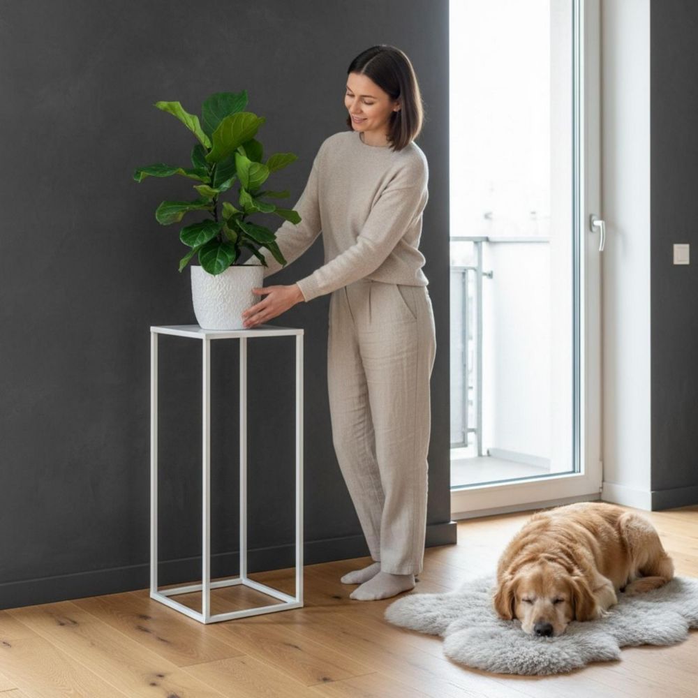 DanDiBo Blumenständer Metall Weiss Eckig 96482 L Pflanzenständer 70 cm Blumenhocker Beistelltisch Blumensäule Modern Pflanzenhocker