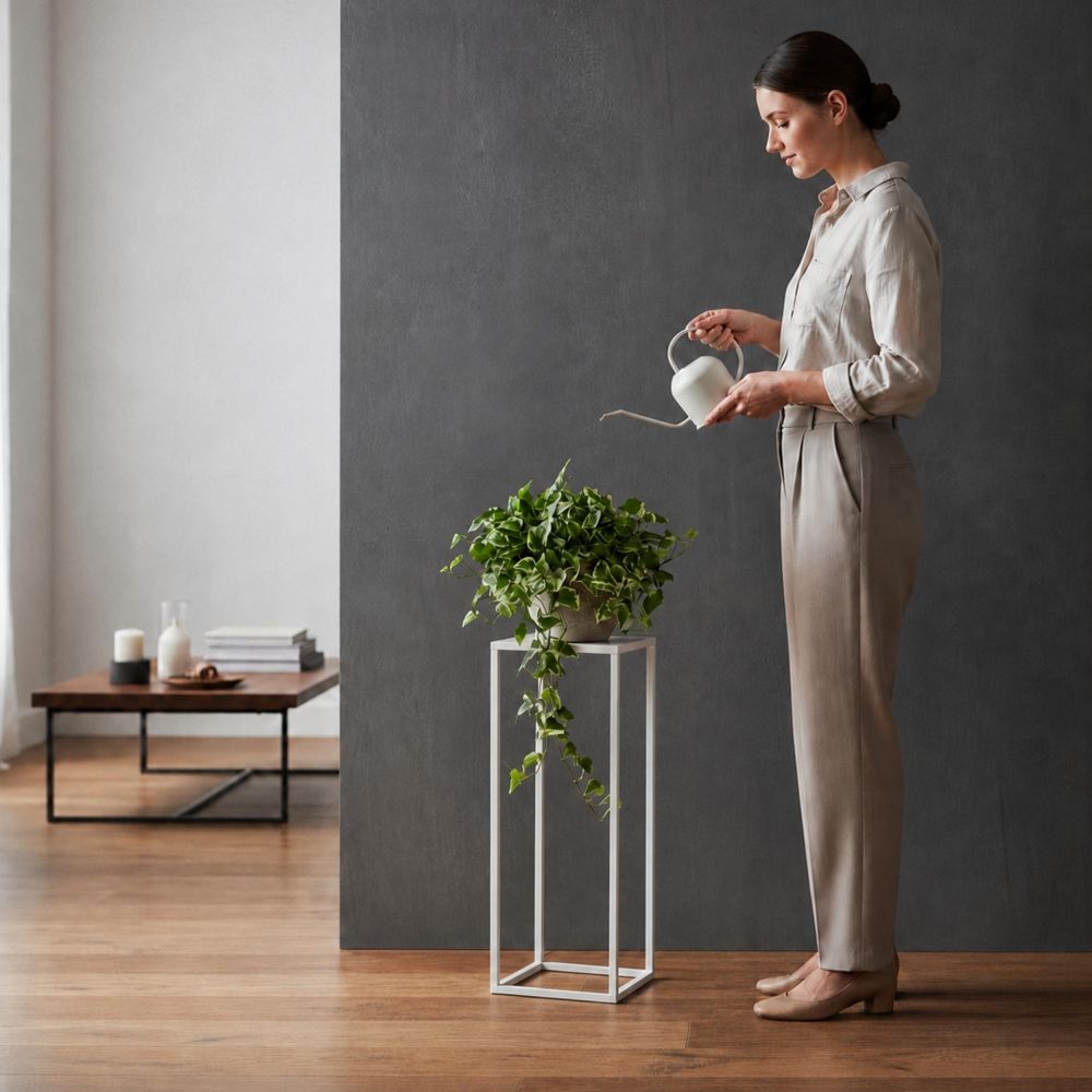 DanDiBo Square Metal Plant Stand White 96482 M 60 cm Plant Holder Plant Stool Side Table Flower Pedestal Modern Plant Stool