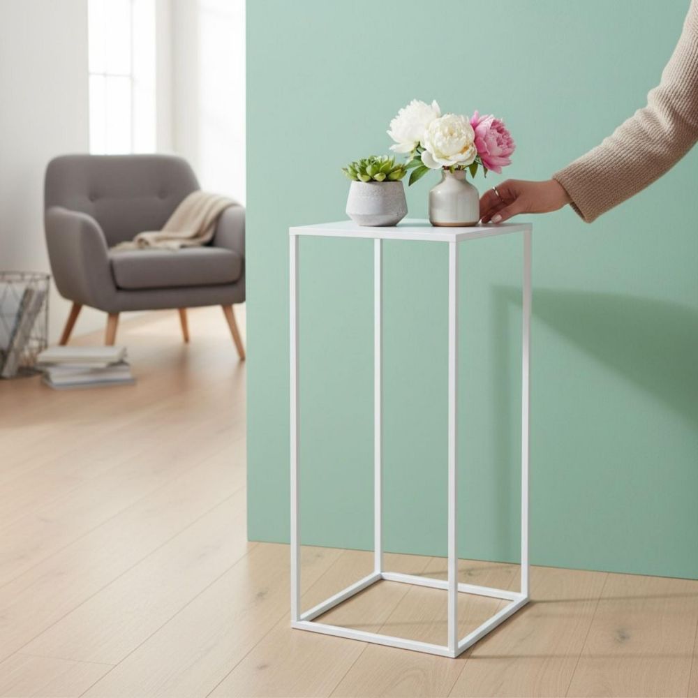 DanDiBo Square Metal Plant Stand White 96482 M 60 cm Plant Holder Plant Stool Side Table Flower Pedestal Modern Plant Stool