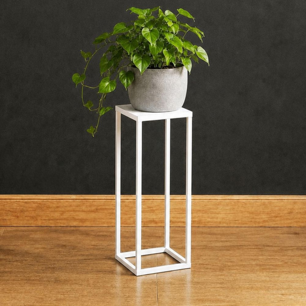DanDiBo Metal Plant Stand White Square 96482 S Plant Holder 50 cm Flower Stool Side Table Flower Pedestal Modern Plant Stool