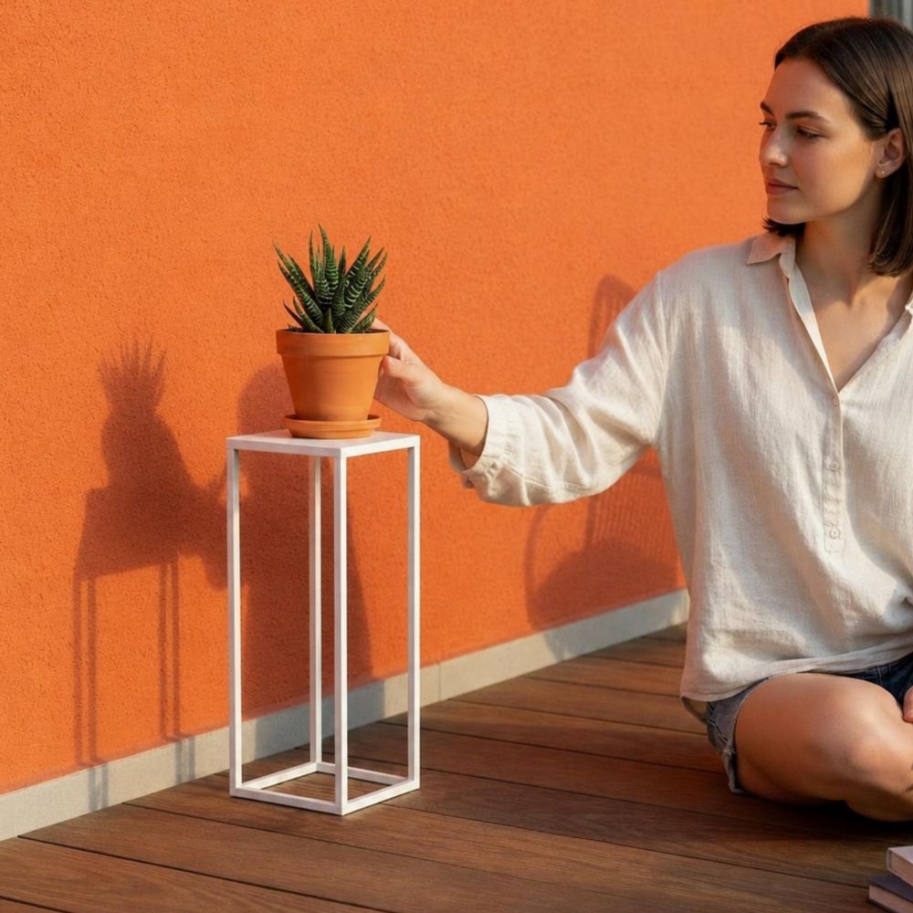 DanDiBo Metal Plant Stand White Square 96482 S Plant Holder 50 cm Flower Stool Side Table Flower Pedestal Modern Plant Stool