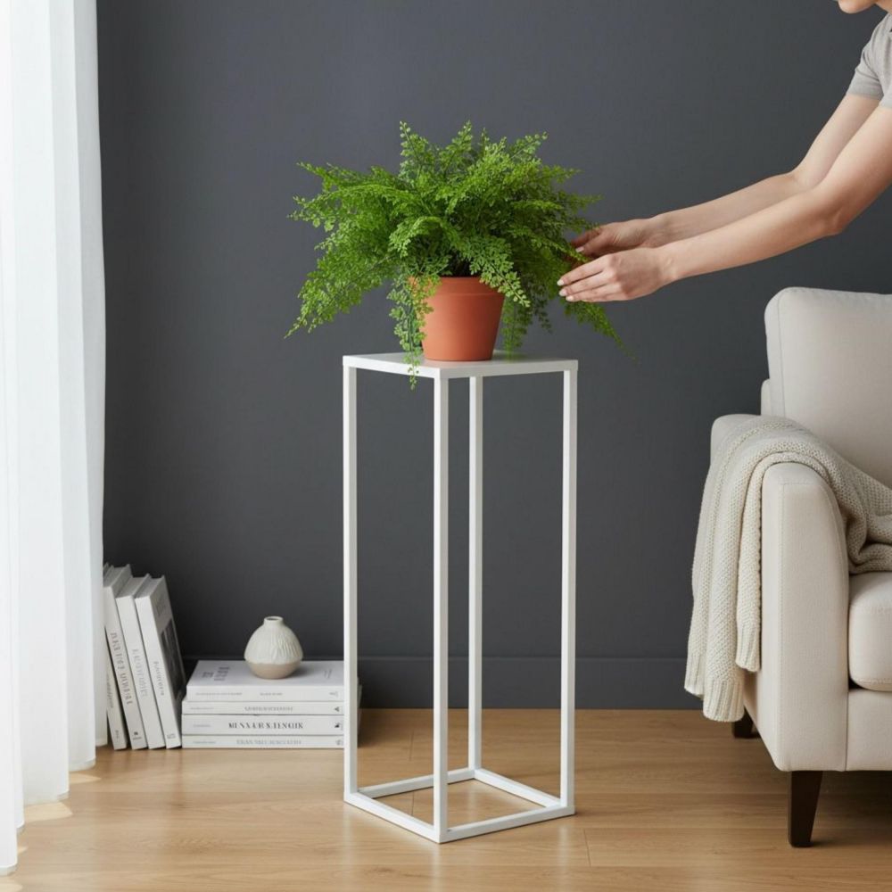 DanDiBo Metal Plant Stand White Square 96482 S Plant Holder 50 cm Flower Stool Side Table Flower Pedestal Modern Plant Stool