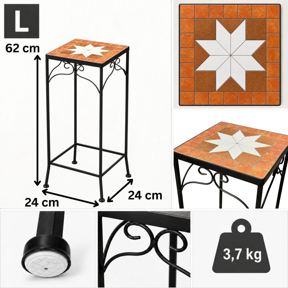 DanDiBo Mosaic Flower Stand Square 12012 L Plant Stand for Outdoor Use Flower Stool Outdoor Side Table Plant Stool