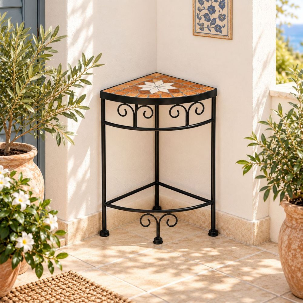DanDiBo Mosaic Flower Stand Square 12013 M Plant Stand for Outdoor Use 52 cm Flower Stool Outdoor Side Table Plant Stool