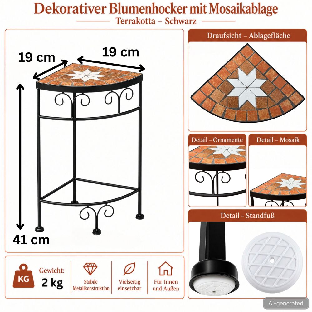 DanDiBo Mosaic Plant Stand Square 12013 S Outdoor Plant Stand 41 cm Flower Stool Outdoor Side Table Plant Stool