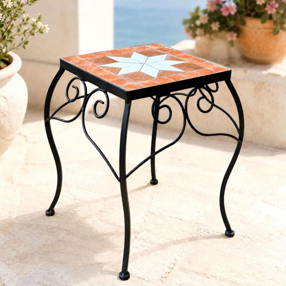 DanDiBo Mosaic Flower Stand Square 12015 L Plant Stand for Outdoor Use 38 cm Flower Stool Outdoor Side Table Plant Stool
