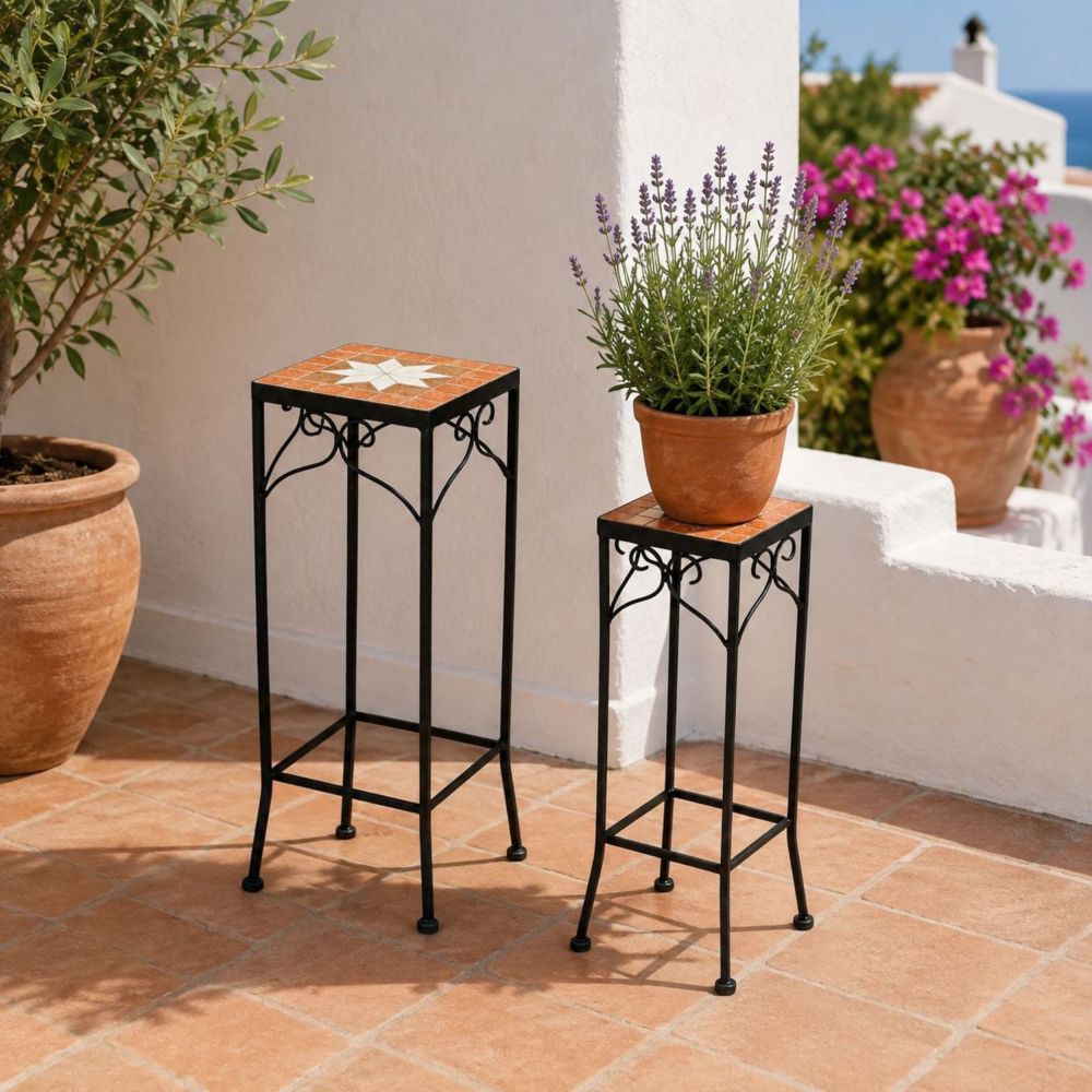 DanDiBo Mosaic Plant Stand Square Set of 2 12012 Plant Stands for Outdoor Use Flower Stools Outdoor Side Table Plant Stool
