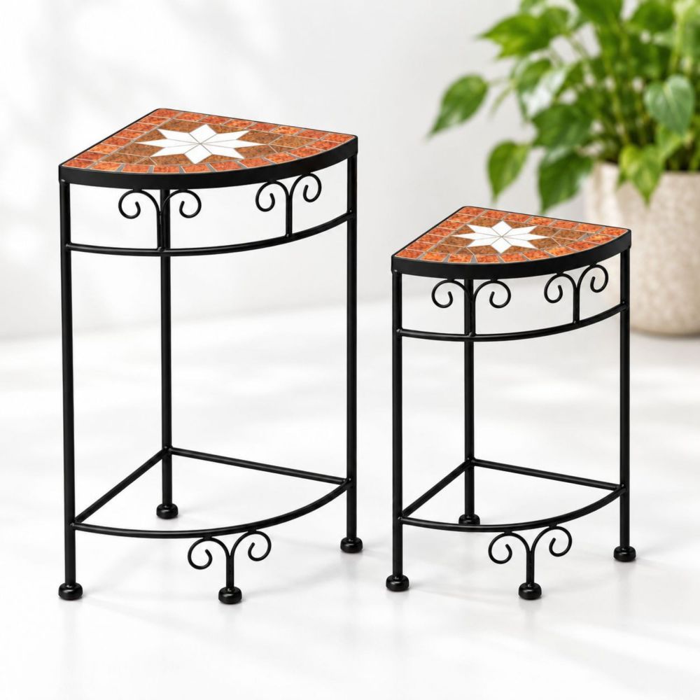 DanDiBo Mosaic Plant Stand Square Set of 2 12013 Outdoor Plant Stand 41 cm / 52 cm Flower Stool Outdoor Side Table Plant Stool Corner Shelf