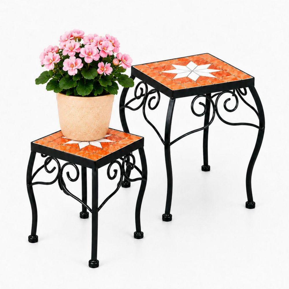 DanDiBo Mosaic Flower Stand Square Set of 2 12015 Plant Stand for Outdoor Use Flower Stool Outdoor Side Table Plant Stool