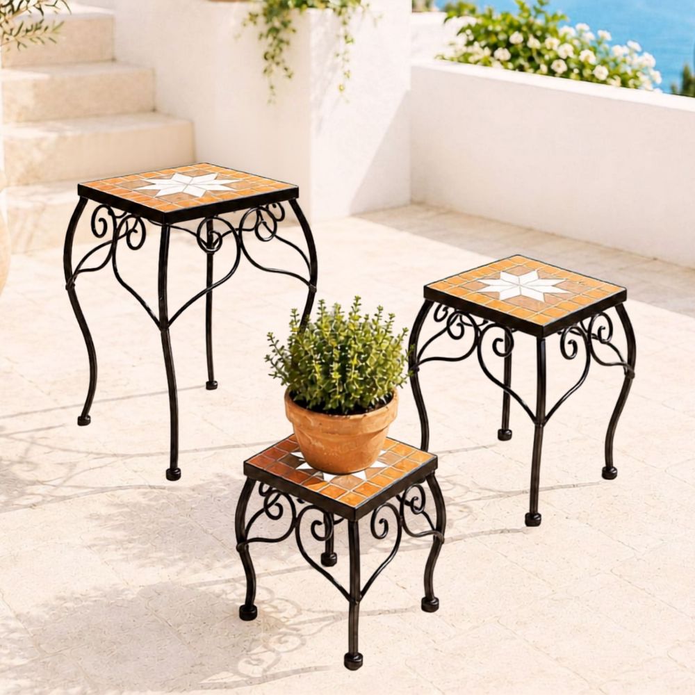 DanDiBo Mosaic Plant Stand Square Set of 3 12015 Plant Stand for Outdoor Use Flower Stool Outdoor Side Table Plant Stool