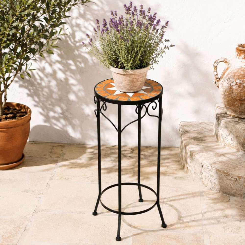 DanDiBo Round Mosaic Plant Stand 12011 L, Outdoor Flower Stand, Outdoor Side Table, Plant Stool