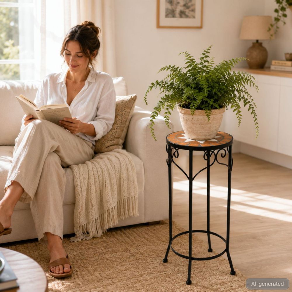 DanDiBo Round Mosaic Plant Stand 12011 L, Outdoor Flower Stand, Outdoor Side Table, Plant Stool