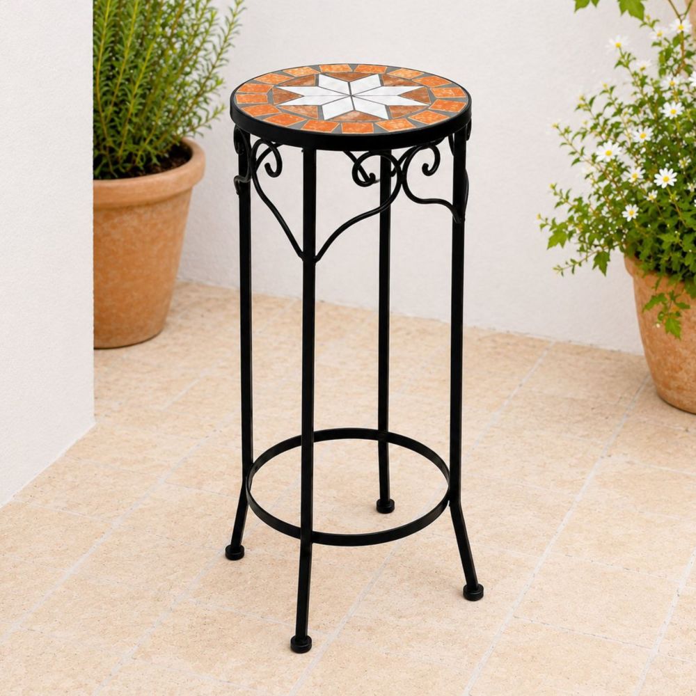 DanDiBo Round Mosaic Flower Stand 12011 M, Outdoor Plant Stand 54 cm, Plant Stool, Outdoor Side Table, Plant Display Stool