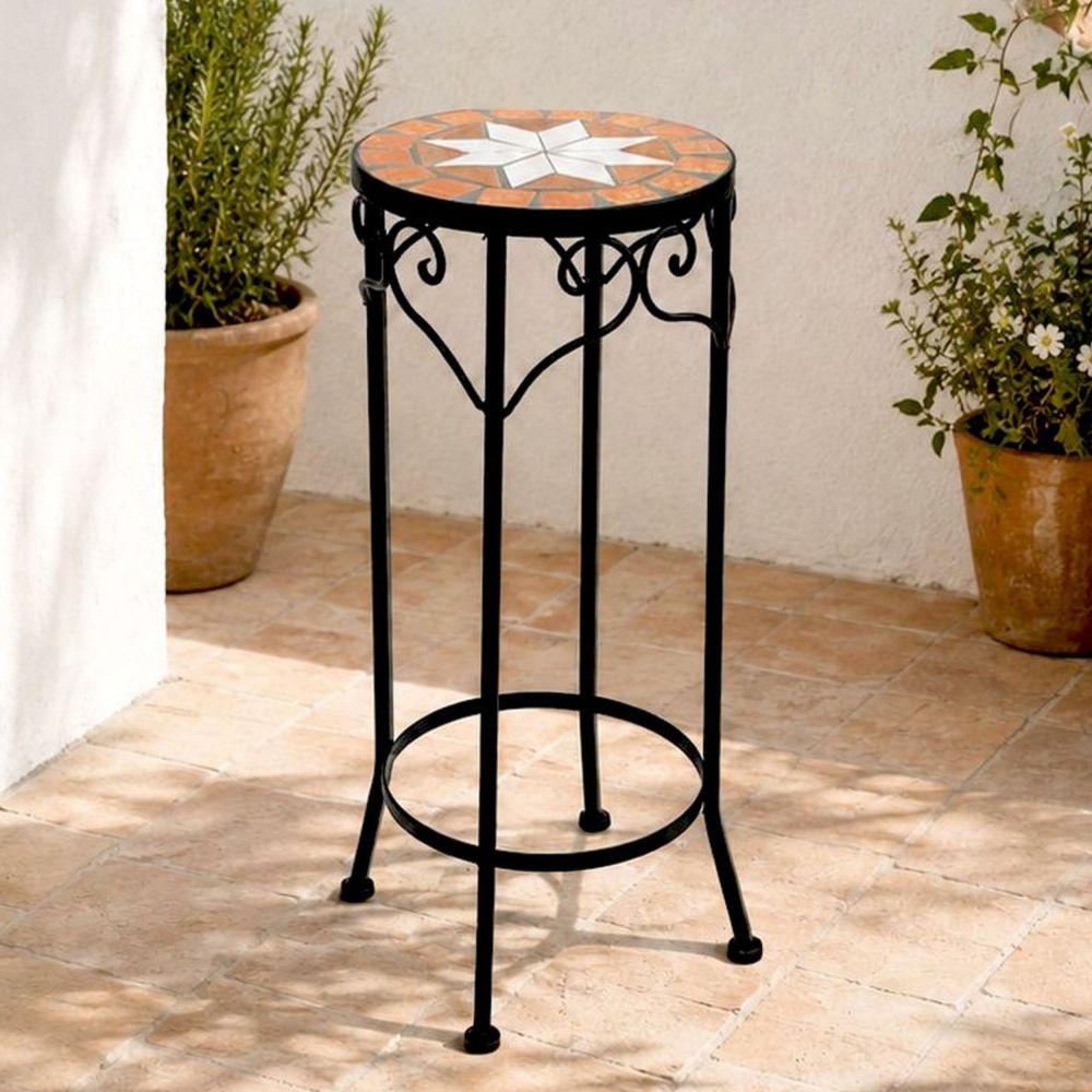 DanDiBo Round Mosaic Flower Stand 12011 M, Outdoor Plant Stand 54 cm, Plant Stool, Outdoor Side Table, Plant Display Stool
