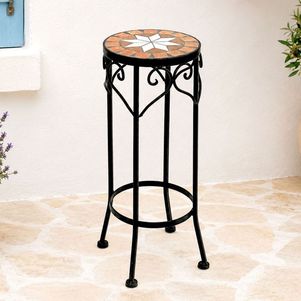 DanDiBo Round Mosaic Plant Stand 12011 S Outdoor Plant Stand 46 cm Flower Stool Outdoor Side Table Plant Stool