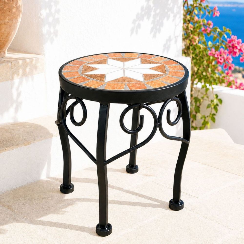 DanDiBo Round Mosaic Plant Stand 12014 S for Outdoor Use 21 cm Flower Stool Outdoor Side Table Plant Stool